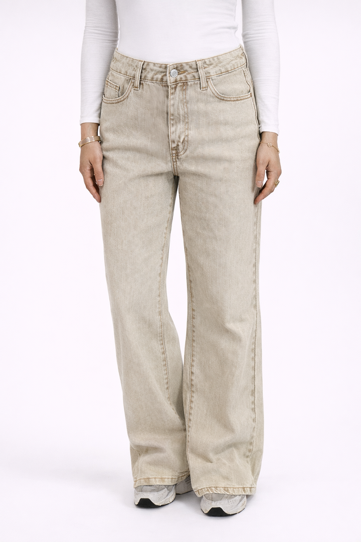 Soft Sand Wide Leg Jeans - Stretch