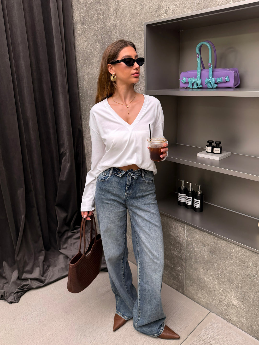 Folded Over TALL Wide Leg Jeans - Light Stretch