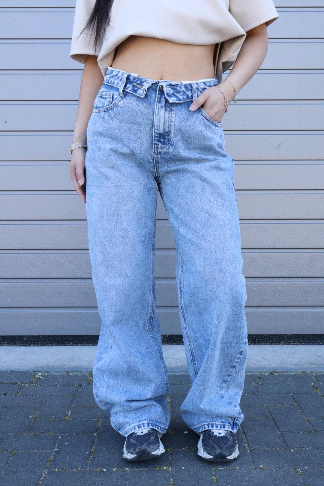Folded Wide Leg Jeans - Non Stretch