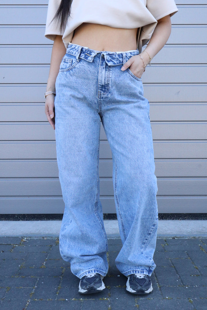 Folded Wide Leg Jeans - Non Stretch