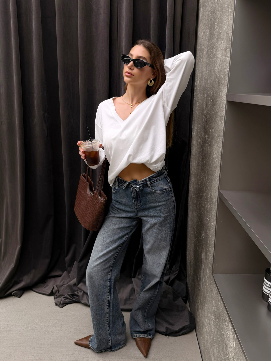 Folded Over TALL Wide Leg Jeans - Light Stretch