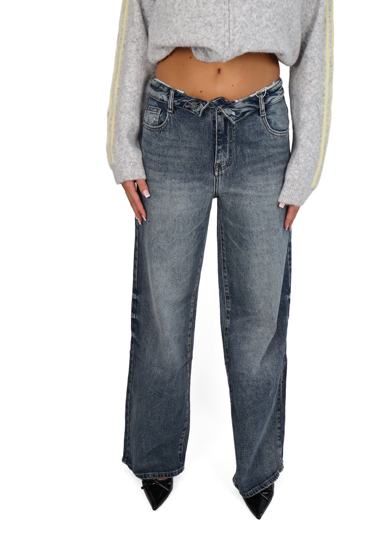 Folded Over TALL Wide Leg Jeans - Light Stretch