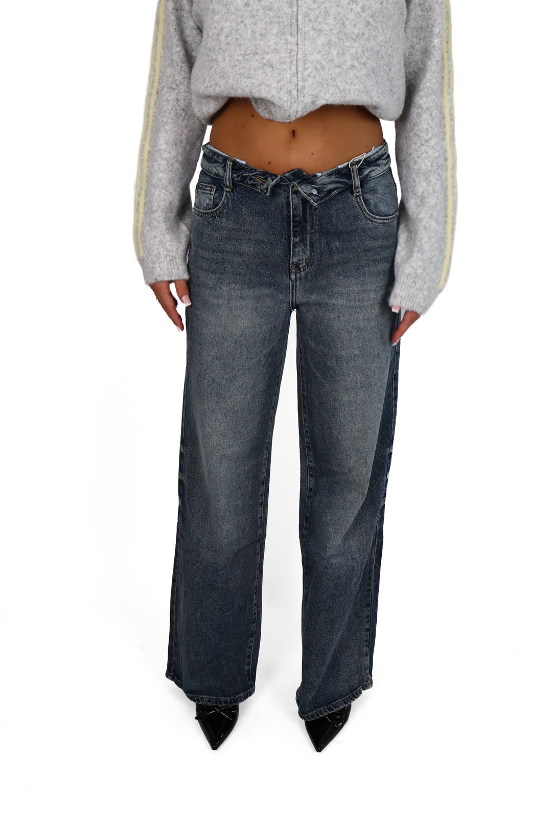 Folded Over TALL Wide Leg Jeans - Light Stretch
