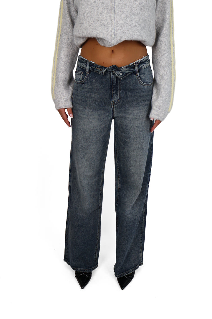 Folded Over TALL Wide Leg Jeans - Light Stretch
