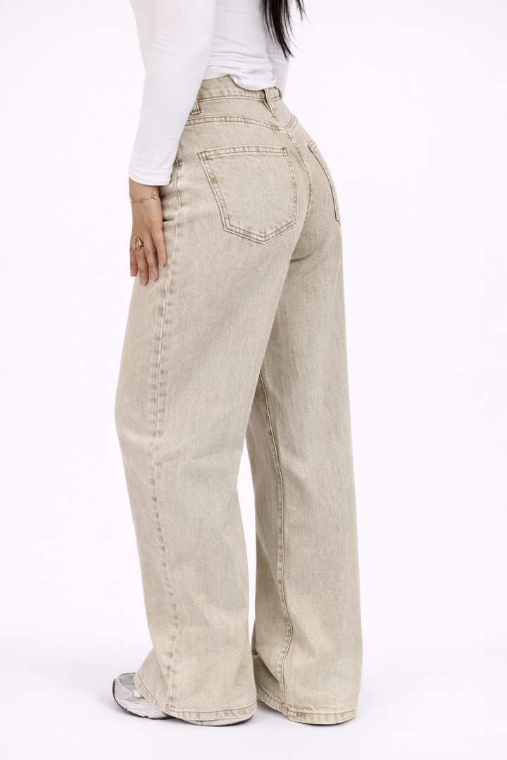Soft Sand Wide Leg Jeans - Stretch