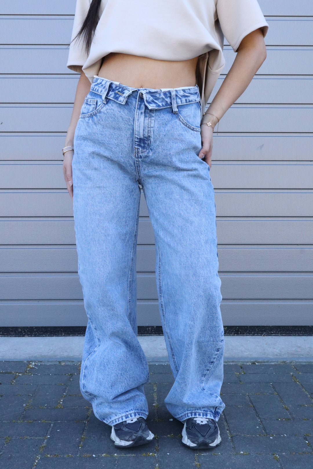 Folded Wide Leg Jeans - Non Stretch