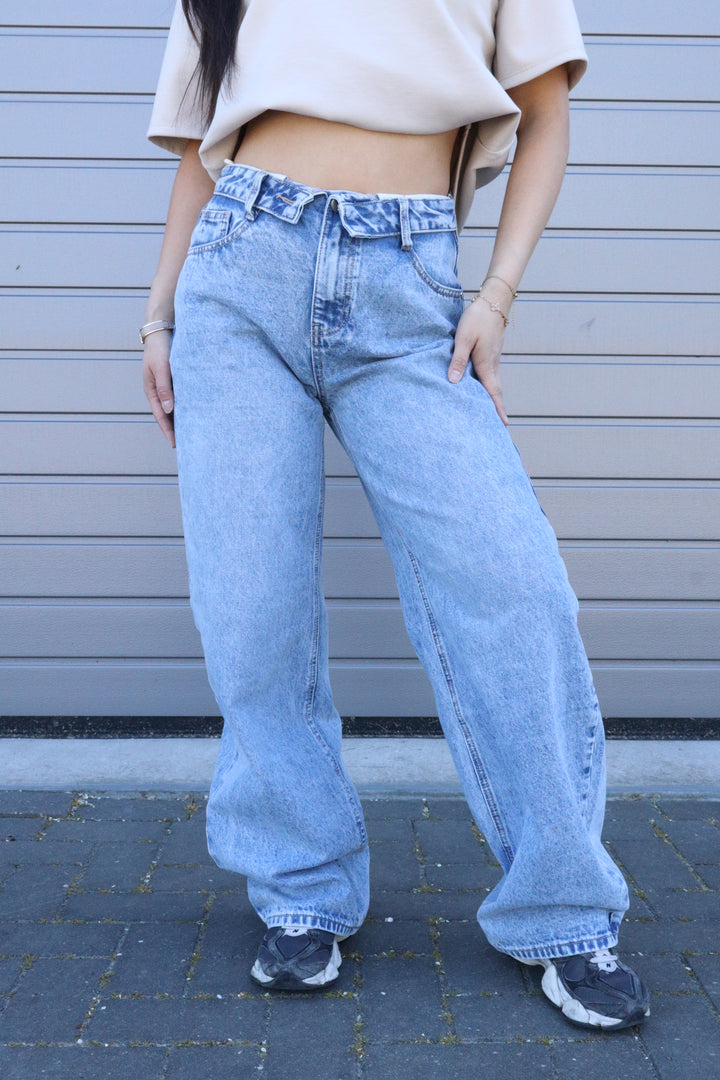 Folded Wide Leg Jeans - Non Stretch
