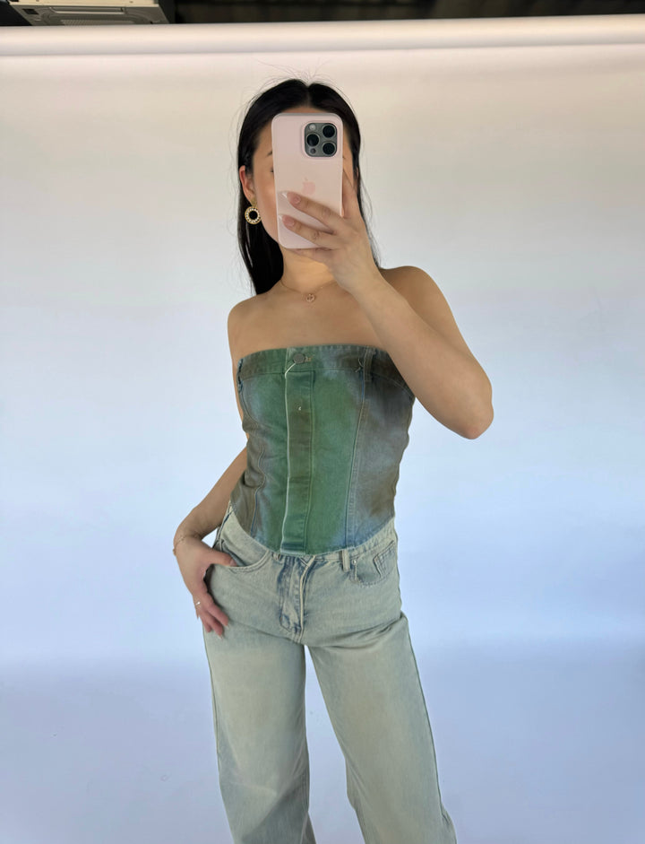 Denim Top - Washed Green