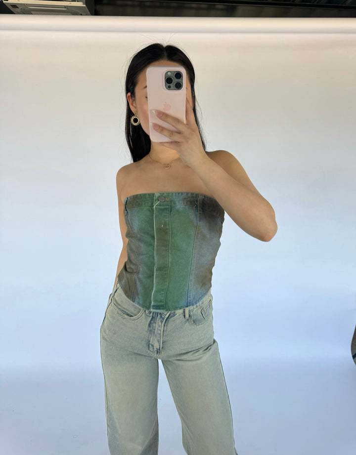 Denim Top - Washed Green