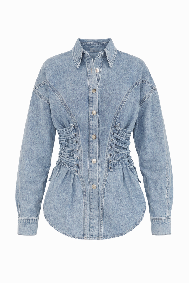 Lace Up Denim Blouse