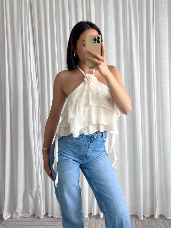 Amy Flower Top - White