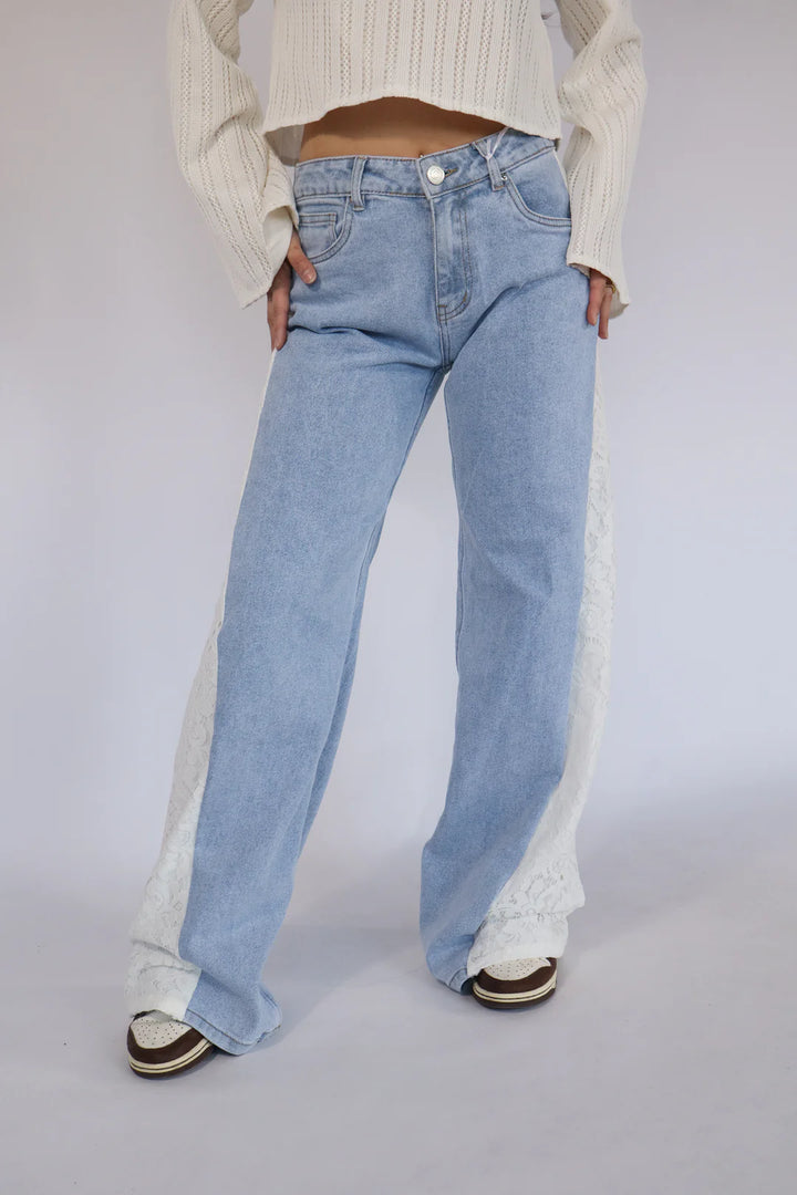 Lace Wide Leg Jeans - Stretch