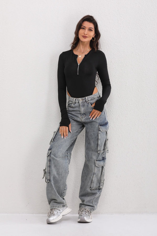 Mae Baggy Cargo Jeans - Denim