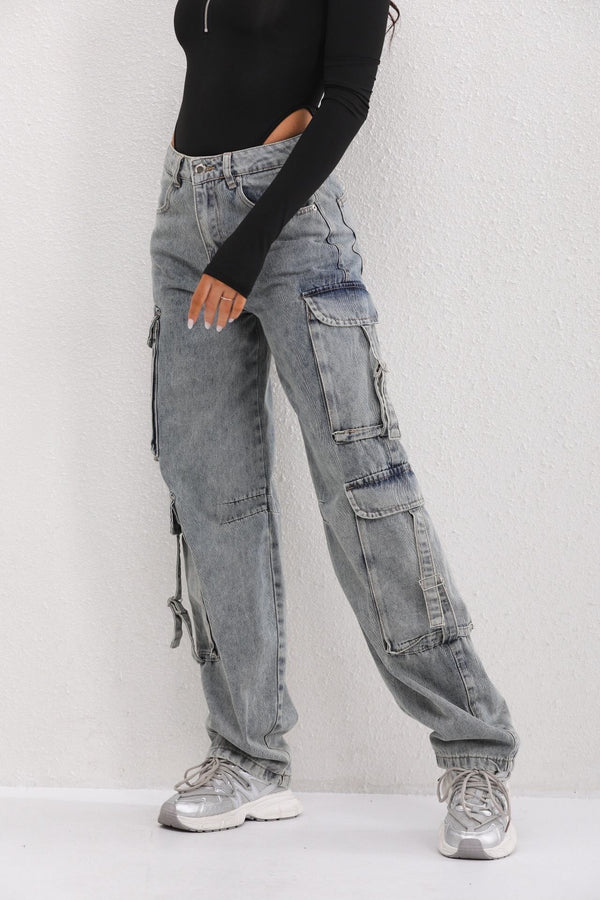 Mae Baggy Cargo Jeans - Denim