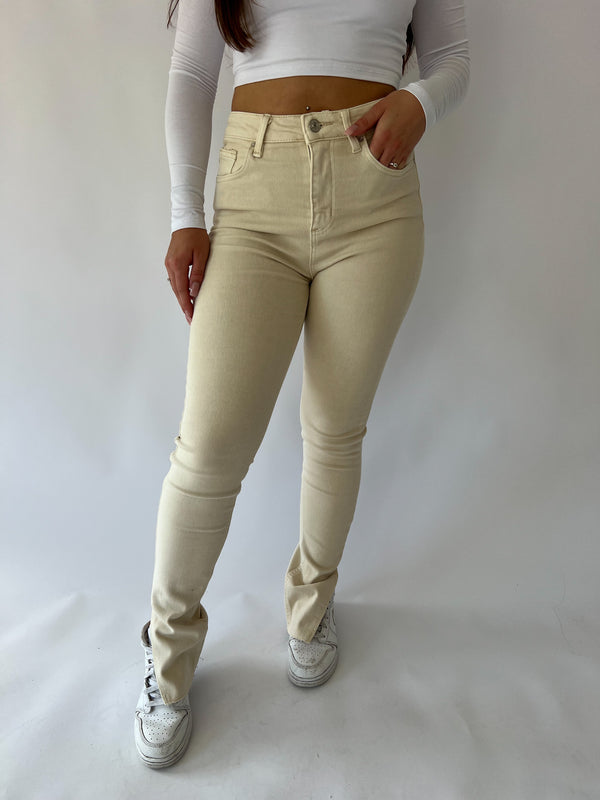 Evry Stretch Skinny Split Jeans - Beige