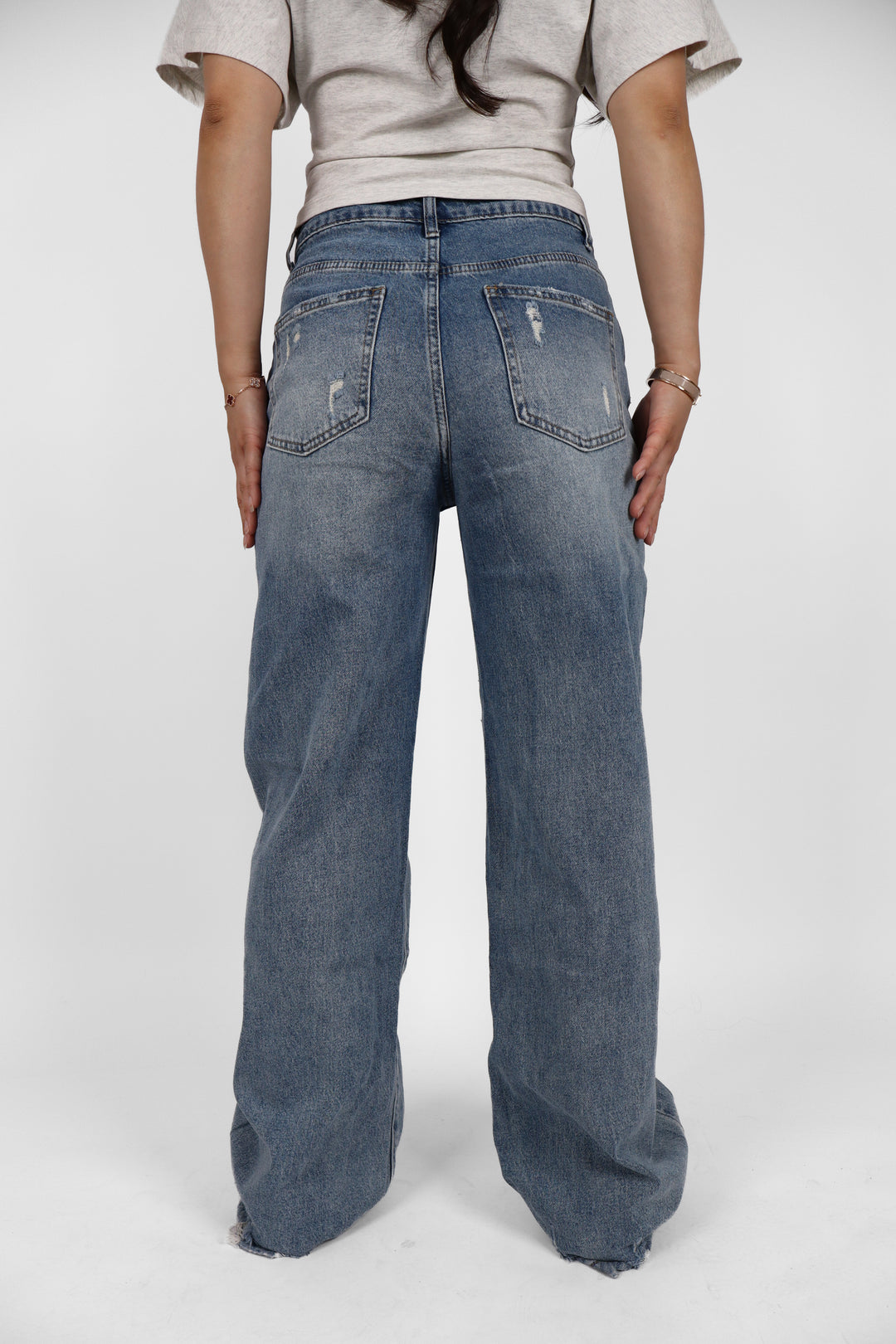 Distressed Wide Leg Jeans - Stretch