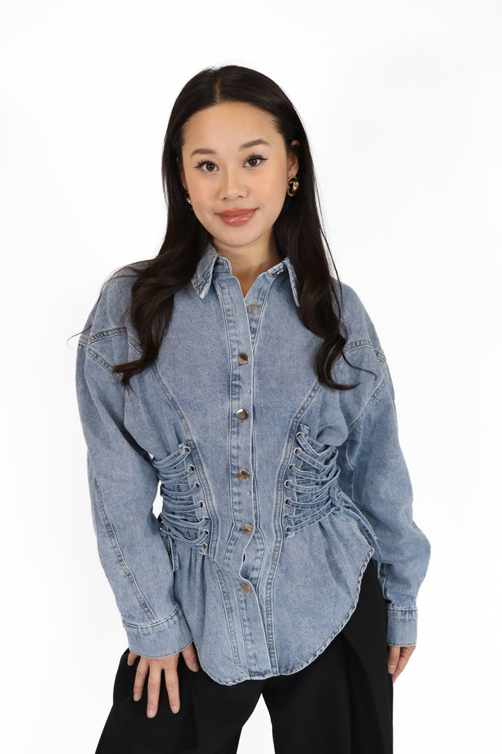 Lace Up Denim Blouse