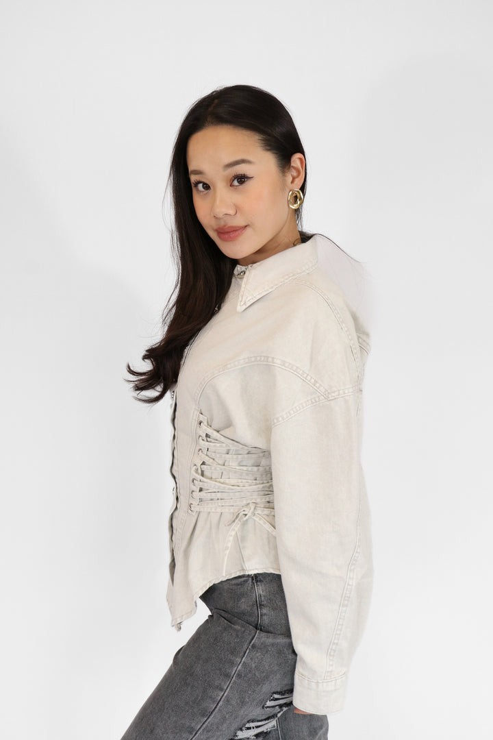 Lace Up Denim Blouse