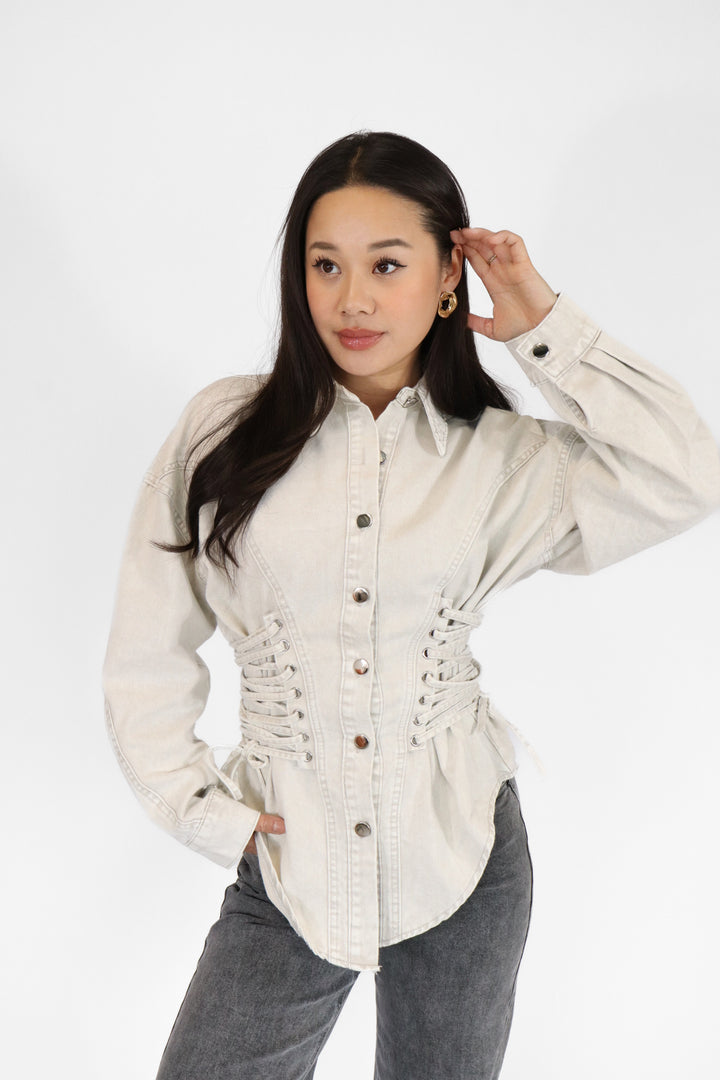 Lace Up Denim Blouse