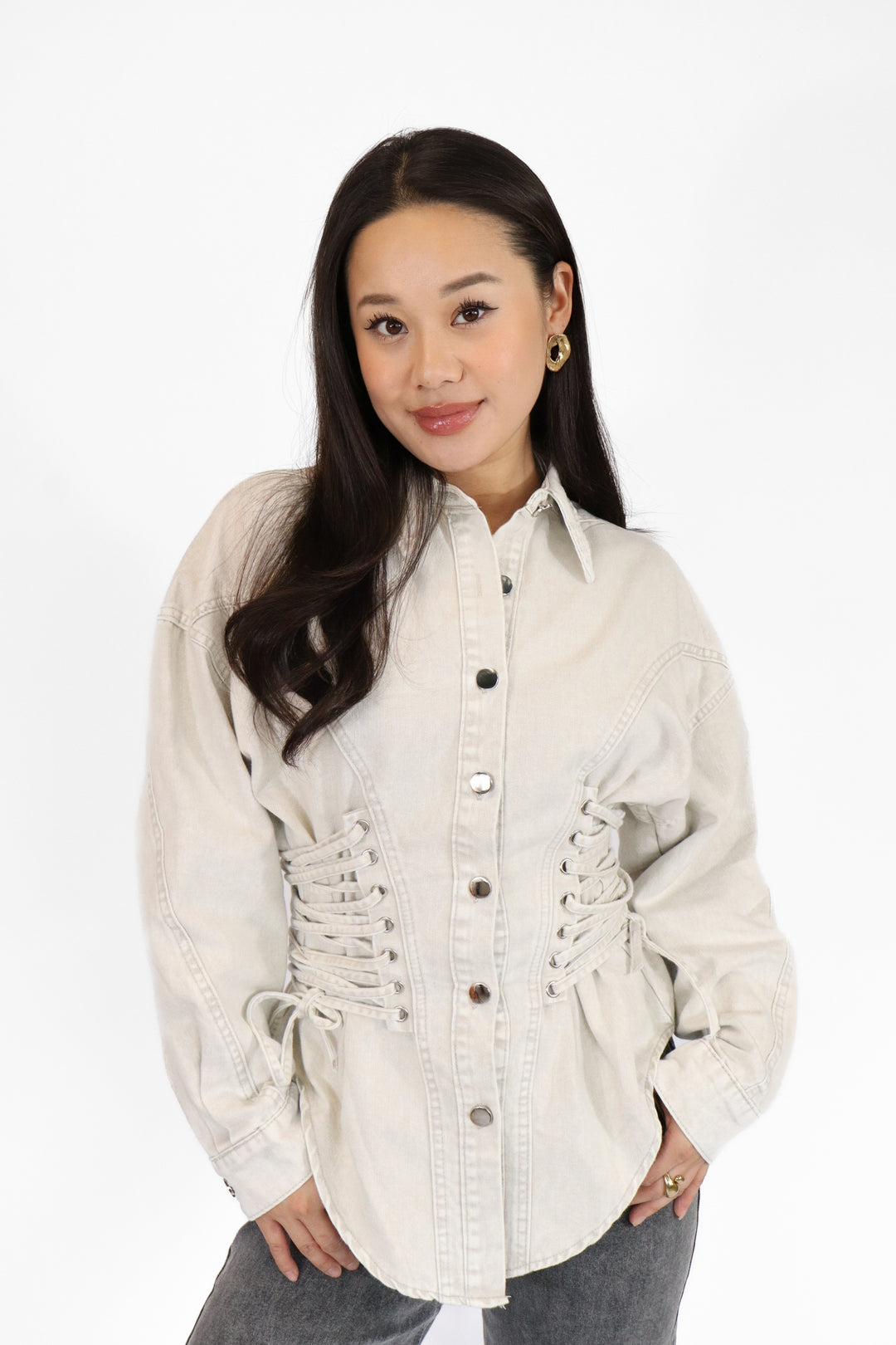 Lace Up Denim Blouse