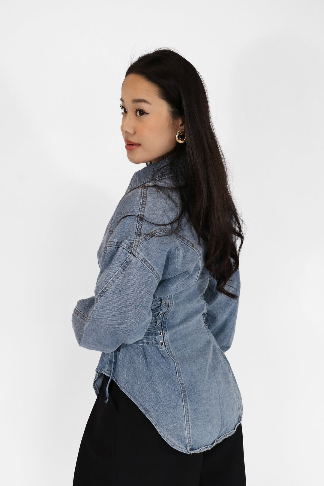 Lace Up Denim Blouse