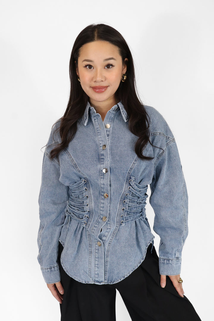 Lace Up Denim Blouse
