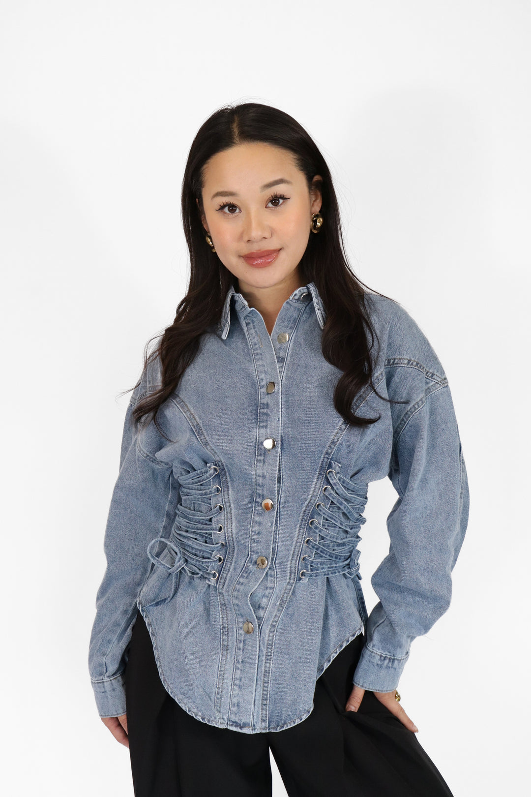 Lace Up Denim Blouse