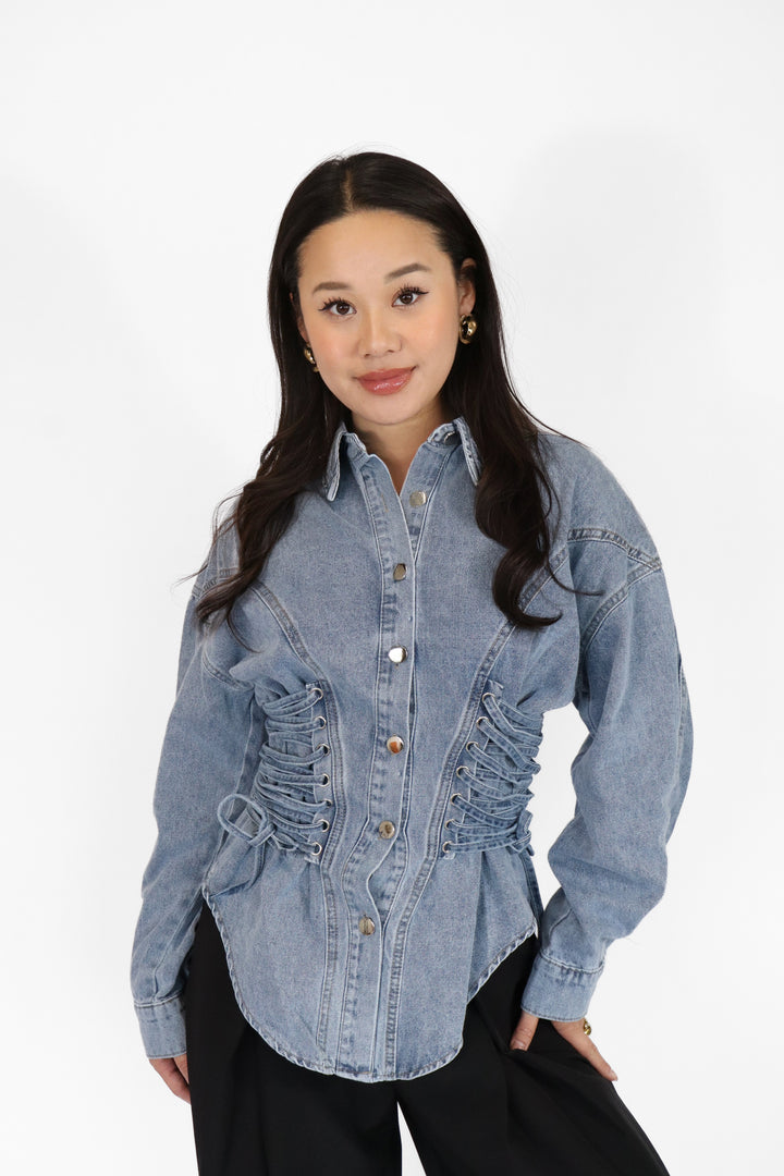 Lace Up Denim Blouse