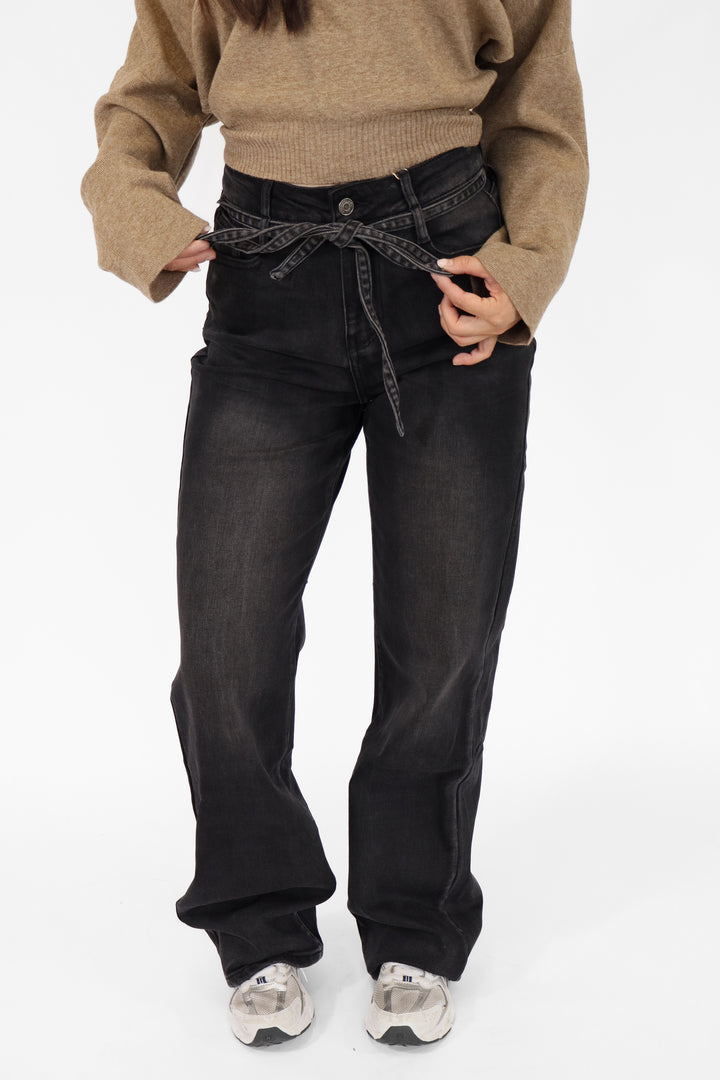 Ivy Tied Wide Leg Jeans - Stretch