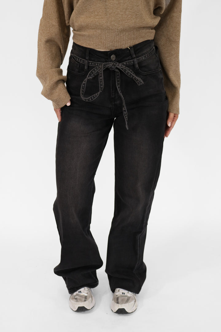 Ivy Tied Wide Leg Jeans - Stretch