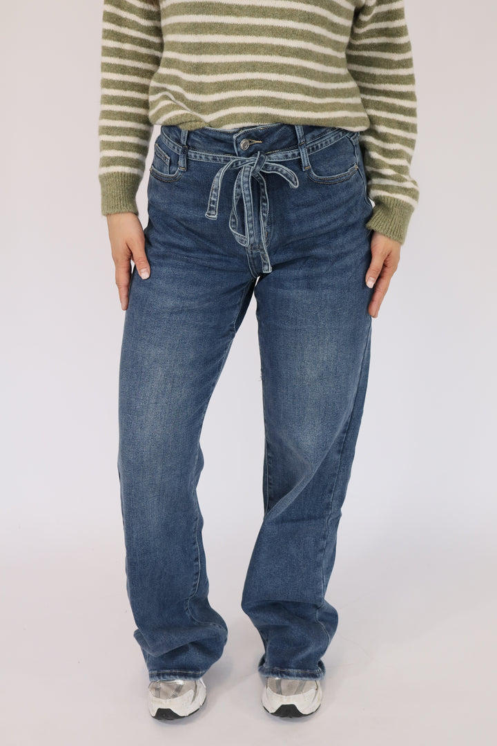 Ivy Tied Wide Leg Jeans - Stretch