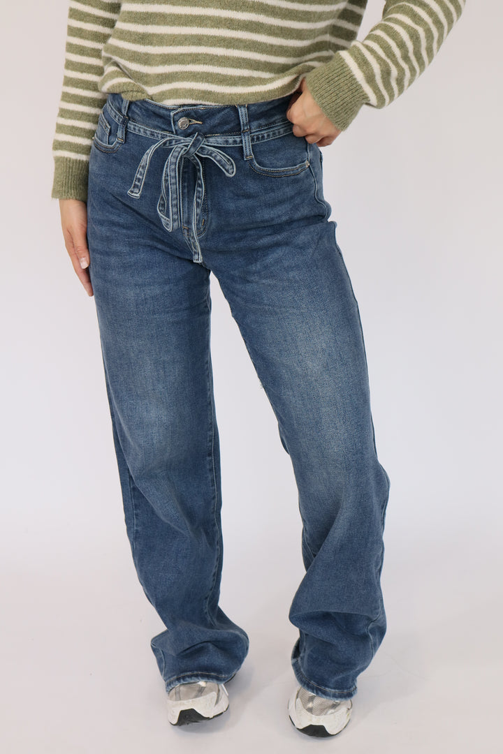 Ivy Tied Wide Leg Jeans - Stretch