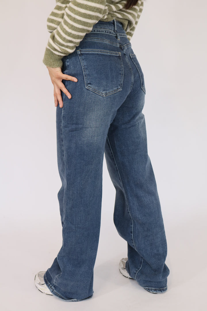 Ivy Tied Wide Leg Jeans - Stretch