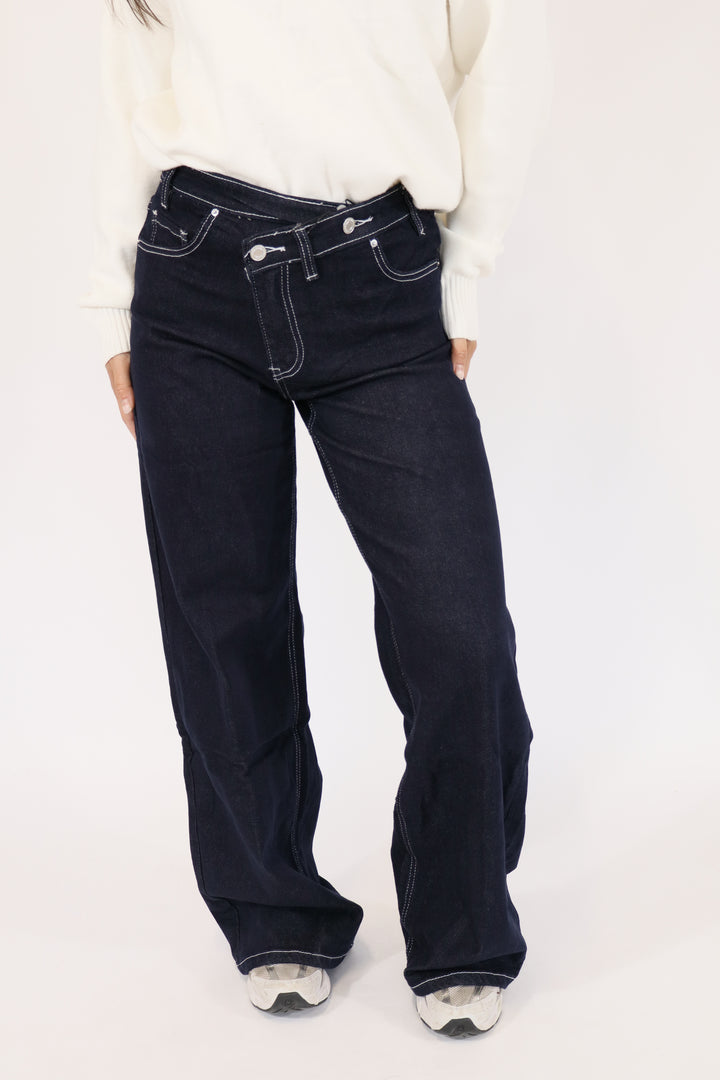 Lou Wide Leg Twisted Jeans - Stretch