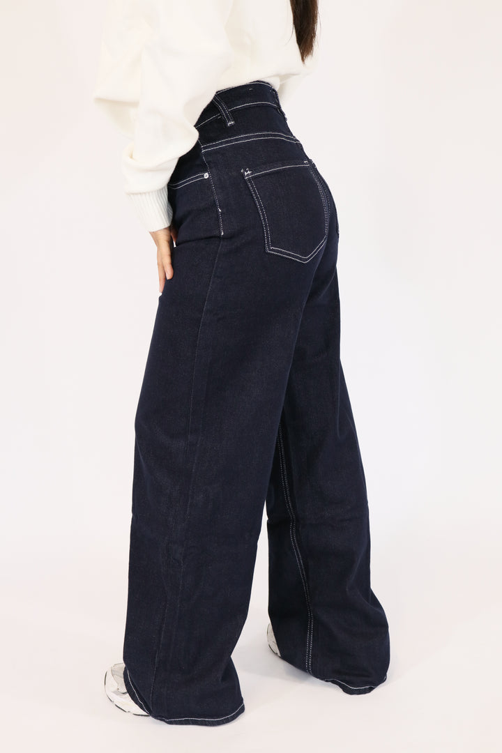 Lou Wide Leg Twisted Jeans - Stretch