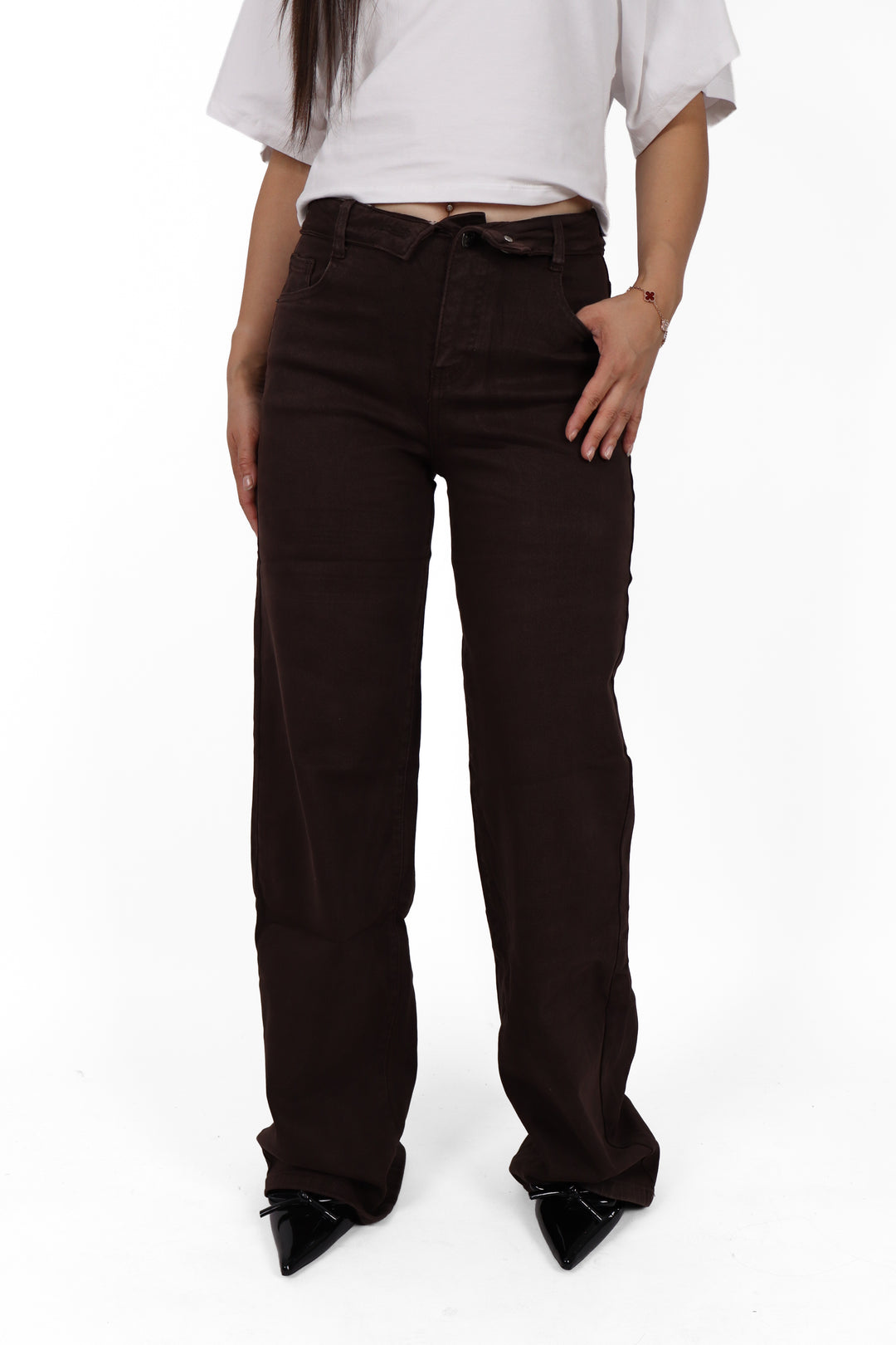 Folded Over TALL Wide Leg Jeans - Light Stretch