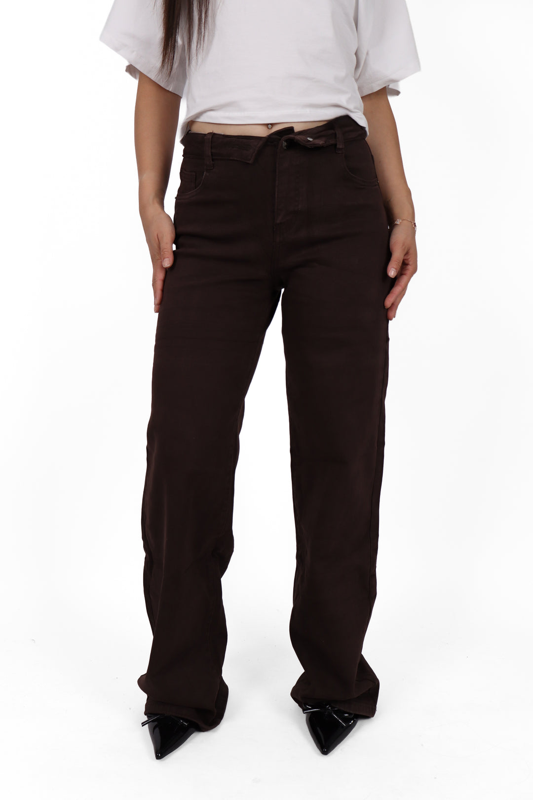 Folded Over TALL Wide Leg Jeans - Light Stretch