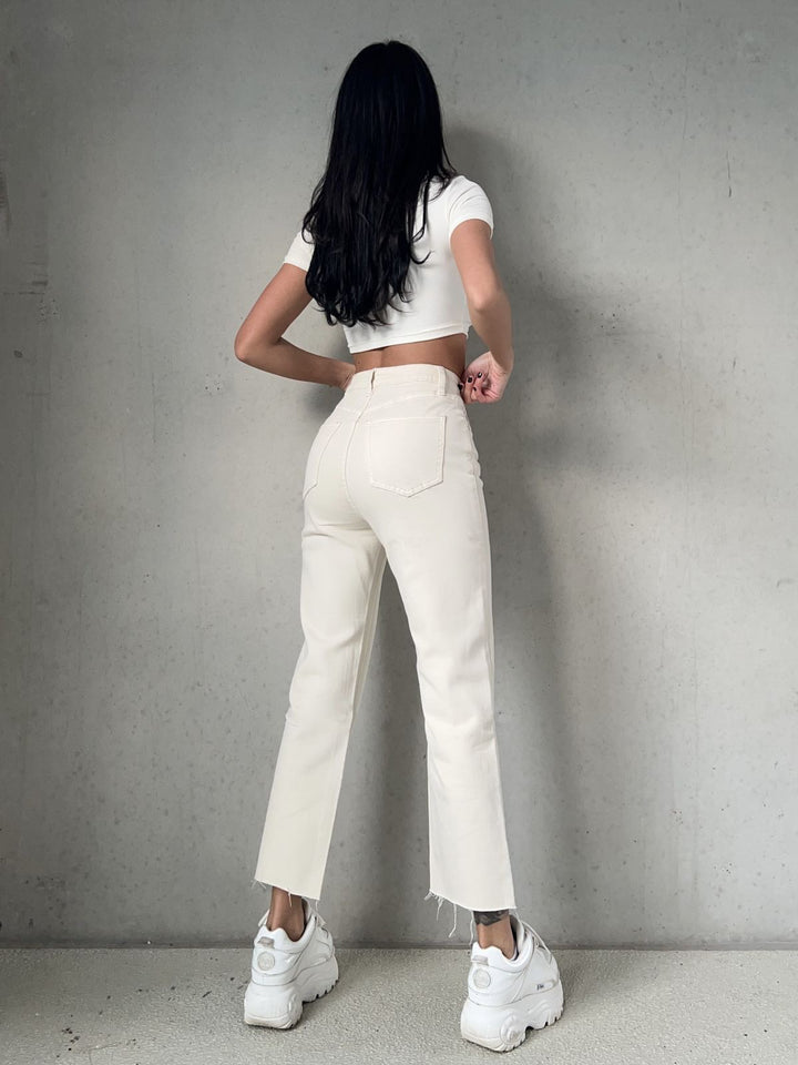 Petite Straight Leg Jeans - Beige