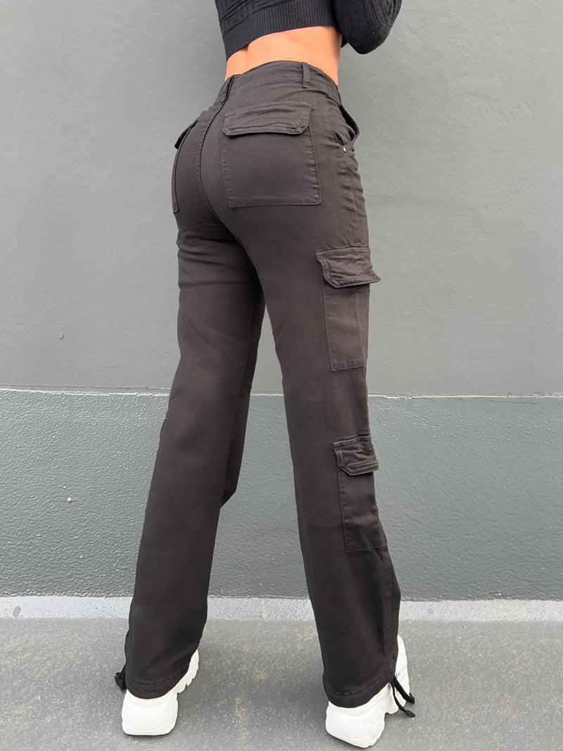 Nora Stretch Cargo Jeans -  Black