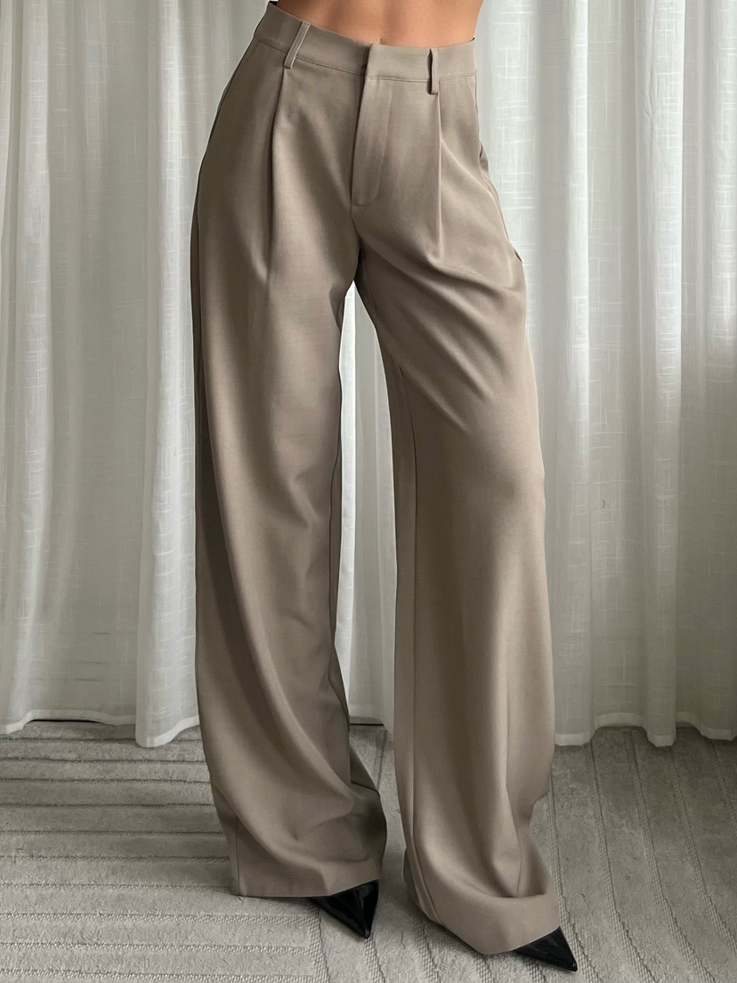 TALL Midwaist Wide Leg Pantalon - Taupe