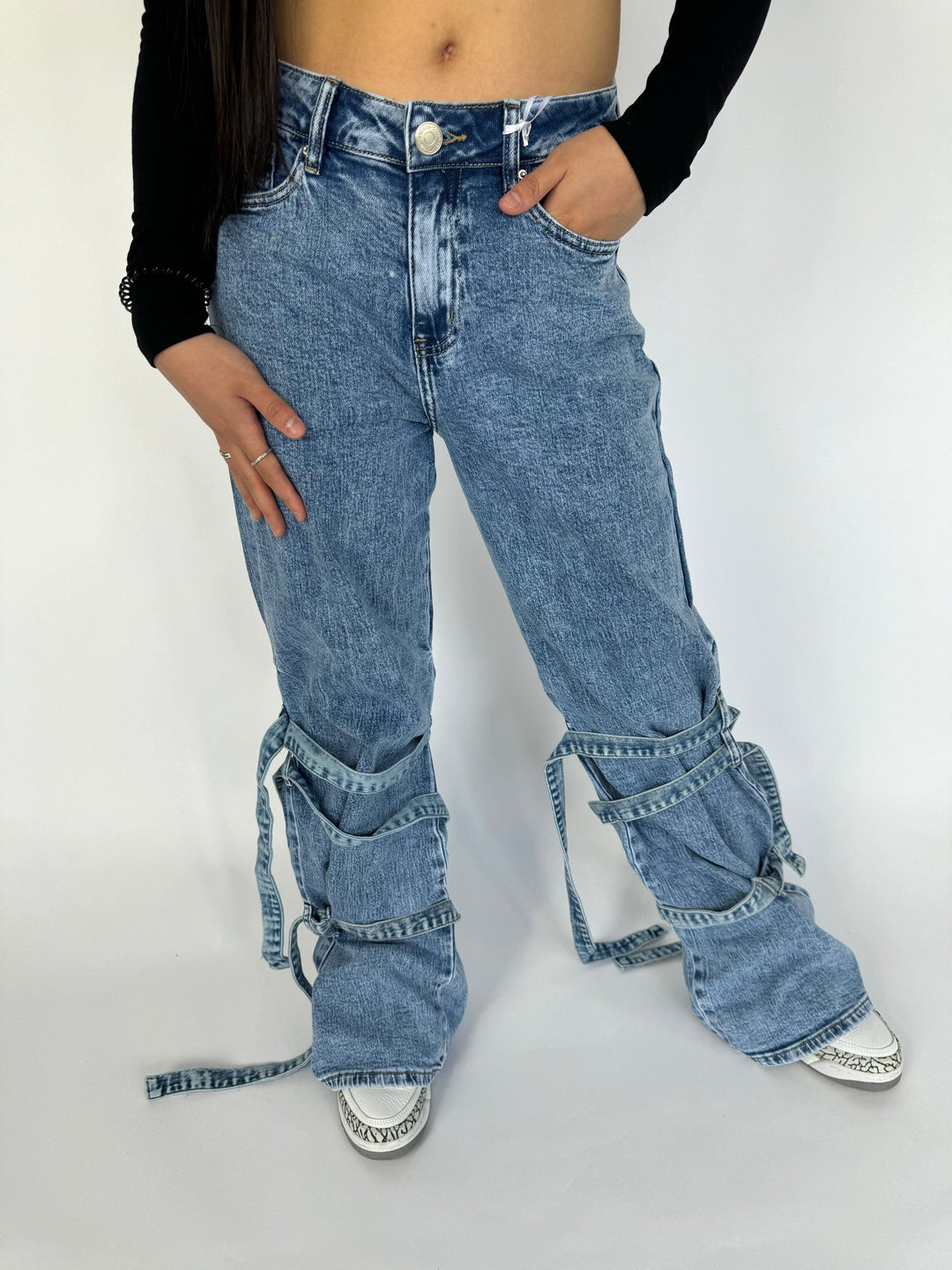 Sophie Baggy Tie Cargo Jeans - Denim