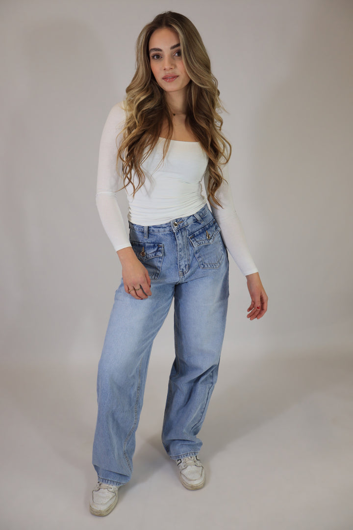 Pocket Wide Leg Jeans