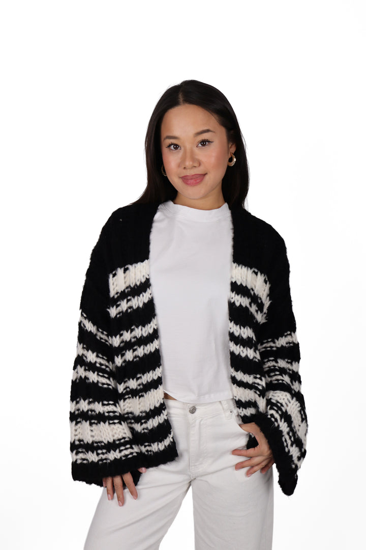Striped Chunky Knit Cardigan