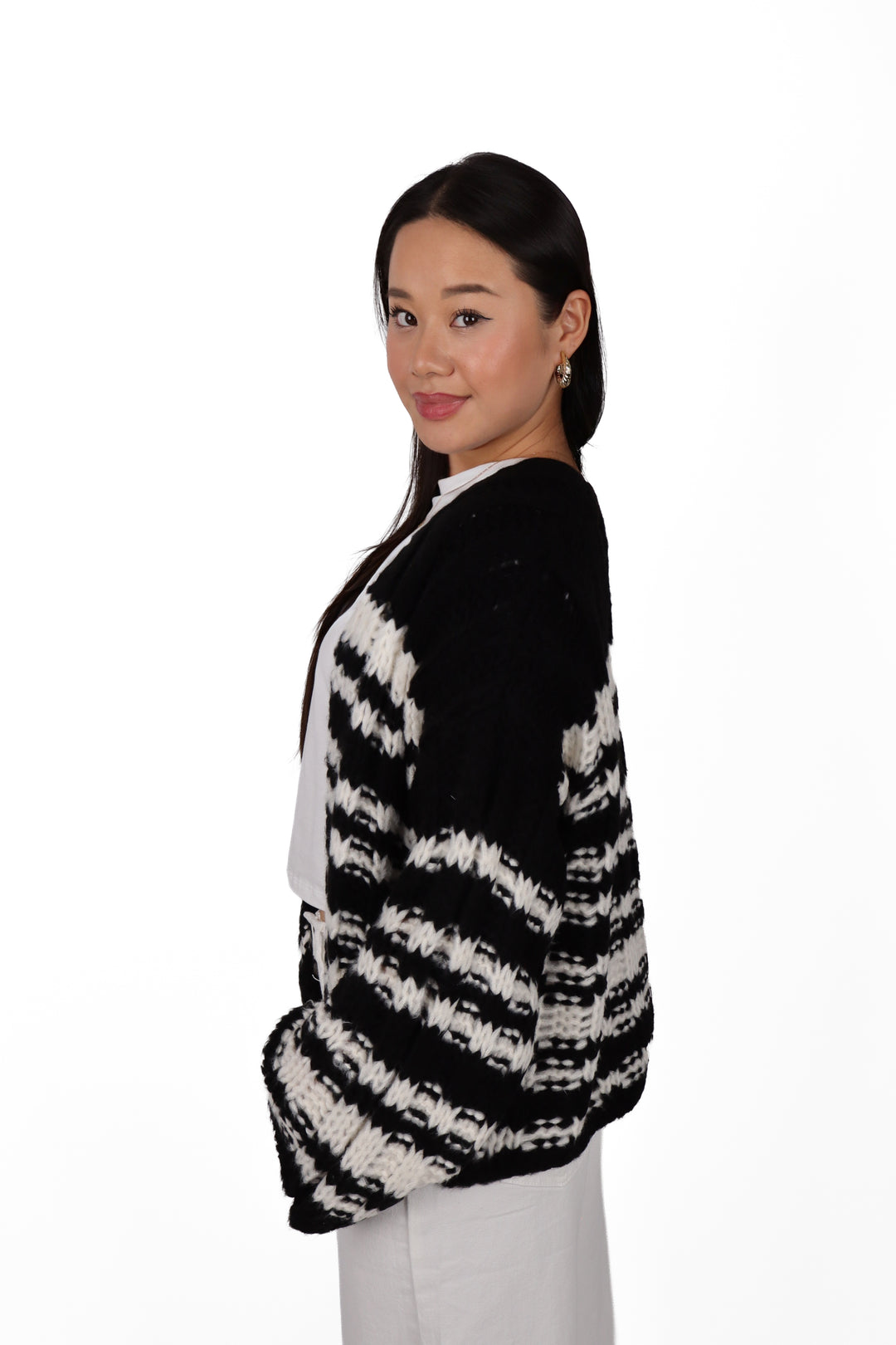 Striped Chunky Knit Cardigan