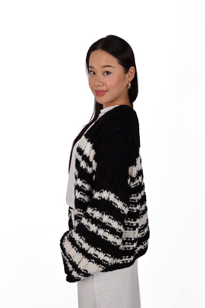 Striped Chunky Knit Cardigan