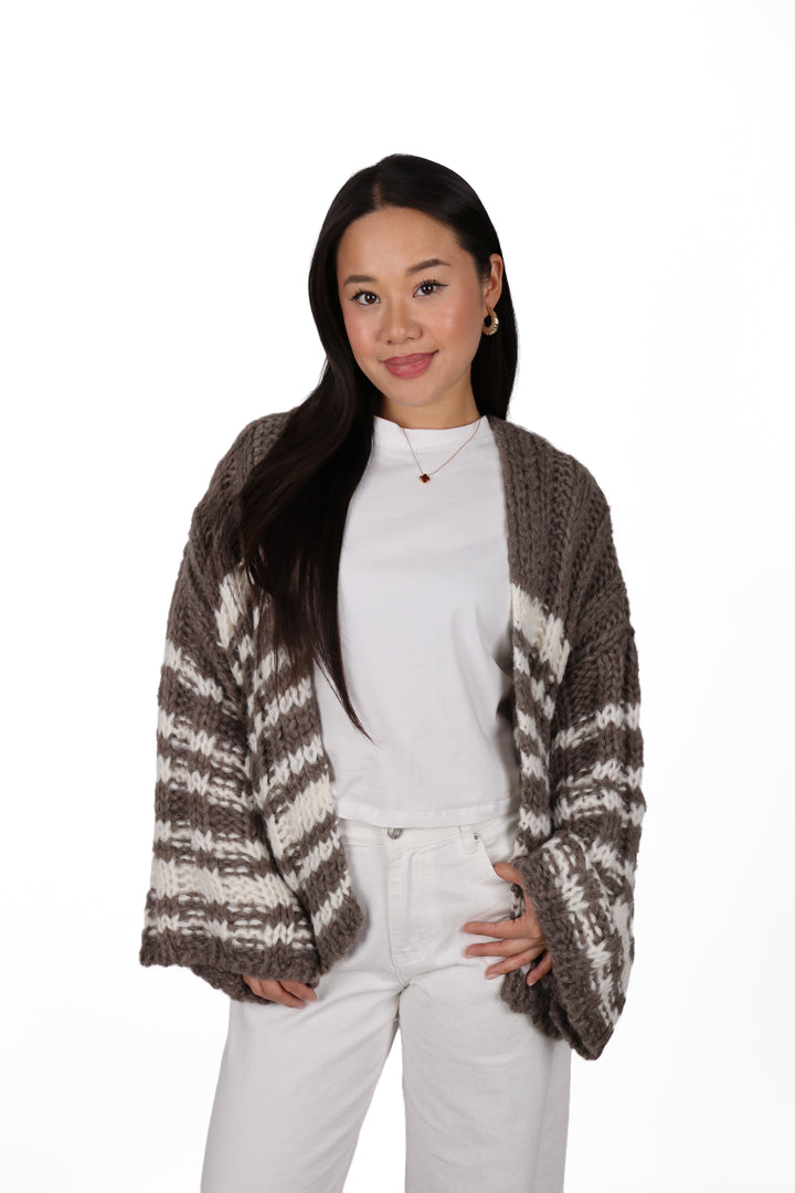 Striped Chunky Knit Cardigan