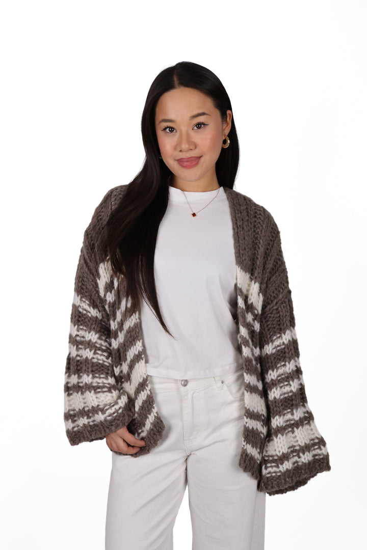 Striped Chunky Knit Cardigan