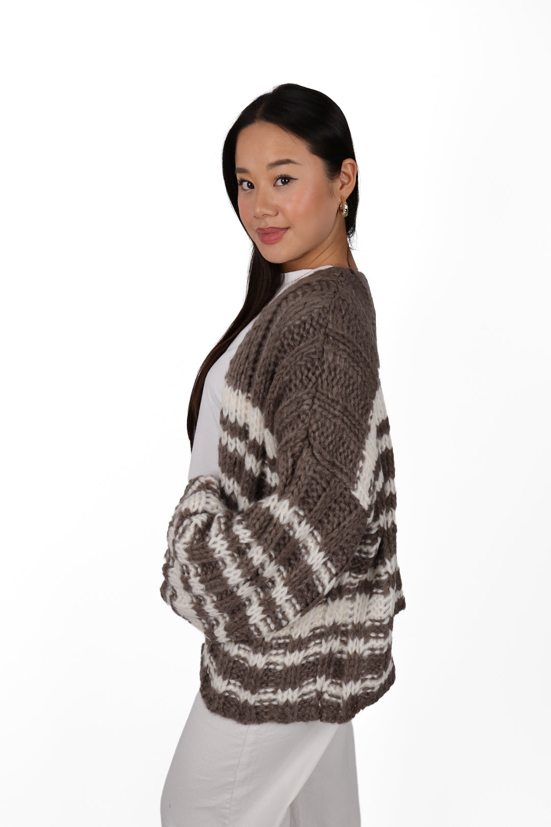 Striped Chunky Knit Cardigan