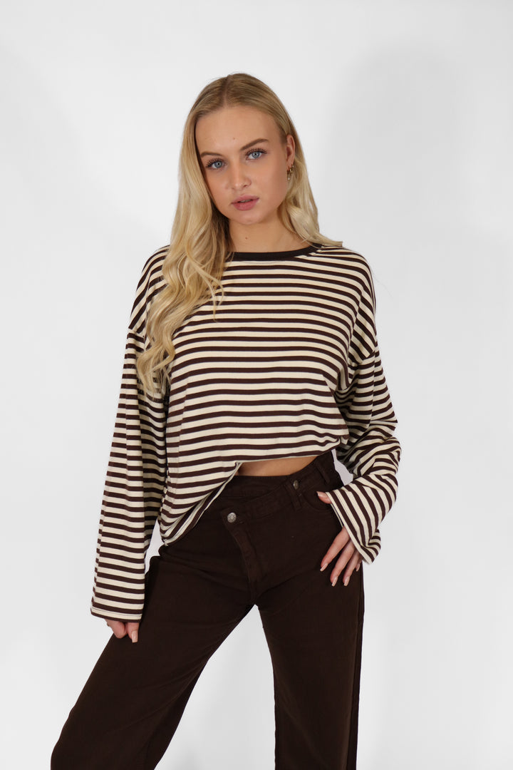 Puk Oversized Striped Tee - Brown