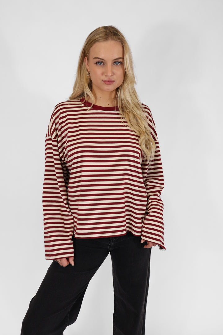 Puk Oversized Striped Tee - Red